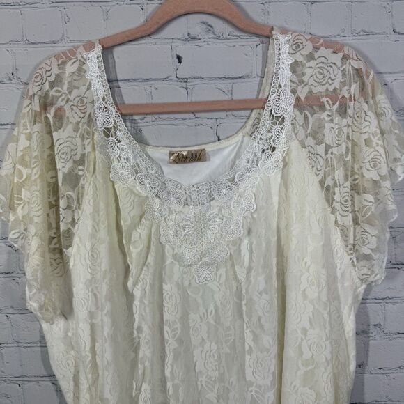 Lavish Tunic Lace Women Plus 3X Cream Romantic Femenine Crochet Cottage Blouse - Picture 8 of 11